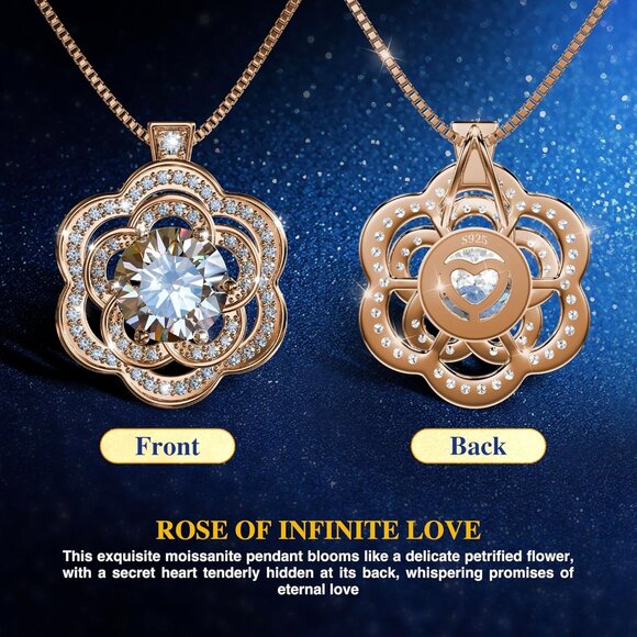 Elegant Moissanite Silver Necklace for Women 2 Carat Rosegold Flower Jewelry - Picture 5 of 7